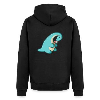 hugadino Dino isst Eiscreme, süßer Dinosaurier - Unisex Premium Bio Zip Hoodie - Schwarz - Hinten - Nico (187cm)