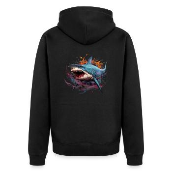 King of the Deep. Graffiti-style shark. - Unisex Premium Organic Zip Hoodie - black - Back - Nico (187cm)