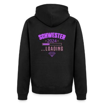 schwester 2024 loading - Unisex Premium Bio Zip Hoodie - Schwarz - Hinten - Nico (187cm)