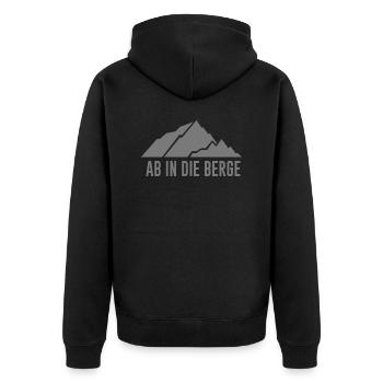 Berg Spruch ab in die Berge - Unisex Premium Bio Zip Hoodie - Schwarz - Hinten - Nico (187cm)