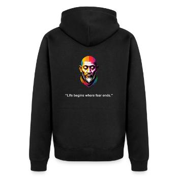 Life Begins where Fear Ends | Zen Quote - Unisex Premium Organic Zip Hoodie - black - Back - Nico (187cm)