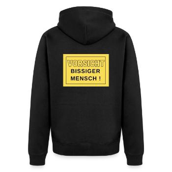 Vorsicht bissiger Mensch ! - Unisex Premium Bio Zip Hoodie - Schwarz - Hinten - Nico (187cm)