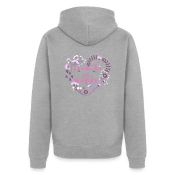 Blumenherz Braut Team - Unisex Premium Bio Zip Hoodie - Grau meliert - Hinten - Nico (187cm)