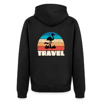 Coucher de soleil vintage de voyage à l’ombre d’un flamant rose - Veste à capuche bio Premium Unisexe - noir - Dos - Nico (187cm)
