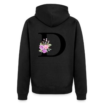 Lettre D floral violet - Veste à capuche bio Premium Unisexe - noir - Dos - Nico (187cm)