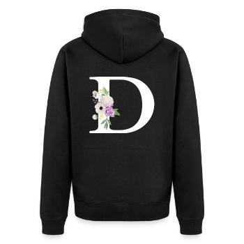 Purple Floral Letter D - Unisex Premium Organic Zip Hoodie - black - Back - Nico (187cm)