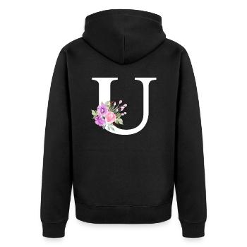 Purple floral letter u - Unisex Premium Organic Zip Hoodie - black - Back - Nico (187cm)