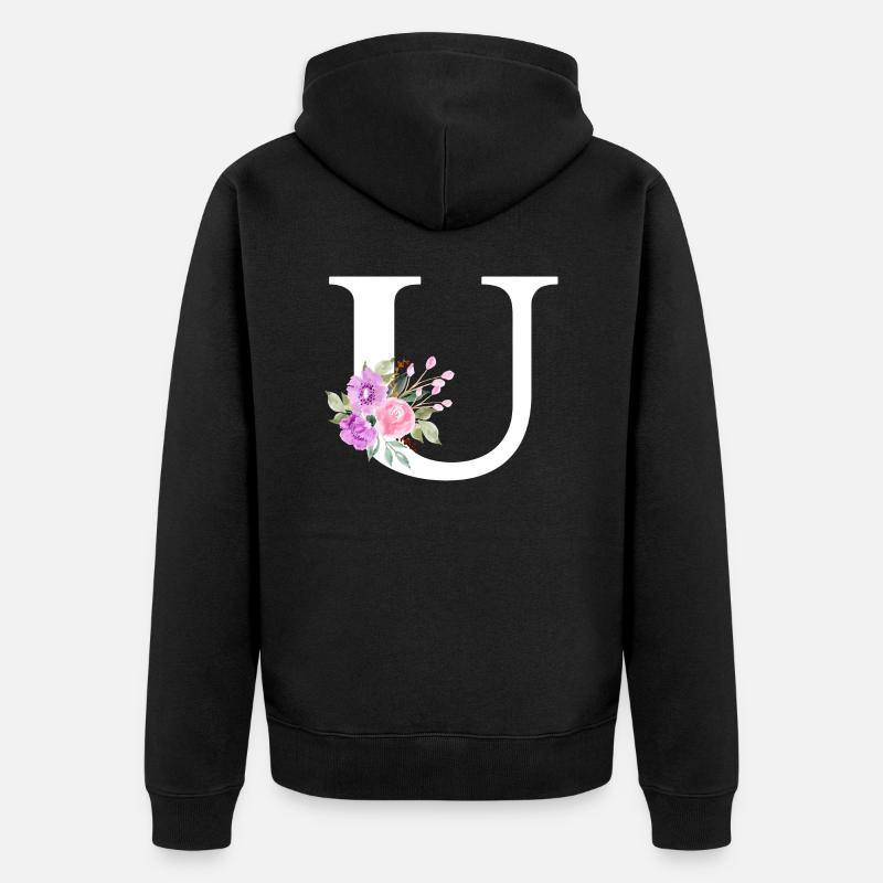 Lila Blumenbuchstabe u - Unisex Premium Bio Zip Hoodie - Schwarz