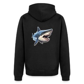 Hai gefrässig - Unisex Premium Bio Zip Hoodie - Schwarz - Hinten - Nico (187cm)