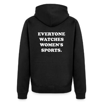 Everyone watch women’s sports - Unisex Premium Bio Zip Hoodie - Schwarz - Hinten - Nico (187cm)