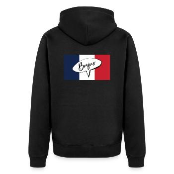 Bonjour French expression for hello with France - Unisex Premium Organic Zip Hoodie - black - Back - Nico (187cm)