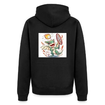 Badminton Drache - Unisex Premium Bio Zip Hoodie - Schwarz - Hinten - Nico (187cm)
