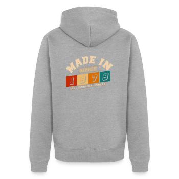 Baujahr 1979 Geburtstag 45 Jahre - Unisex Premium Bio Zip Hoodie - Grau meliert - Hinten - Nico (187cm)