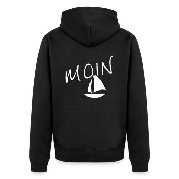 Moin with sailing ship - Unisex Premium Organic Zip Hoodie - black - Back - Nico (187cm)