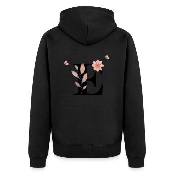 Buchstabe e Wildblumen Aquarelle - Unisex Premium Bio Zip Hoodie - Schwarz - Hinten - Nico (187cm)