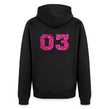 Nummer 3 Pink Glitter - 3. Jubiläum - Unisex Premium Bio Zip Hoodie - Schwarz - Hinten - Nico (187cm)