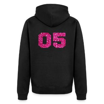 Nummer 5 Pink Glitter - 5. Jahrestag - Unisex Premium Bio Zip Hoodie - Schwarz - Hinten - Nico (187cm)
