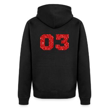 Number 3 Red Glitter -3rd Anniversary - Unisex Premium Organic Zip Hoodie - black - Back - Nico (187cm)