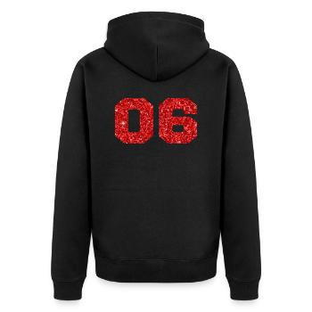 Number 6 Red Glitter - 6th Anniversary - Unisex Premium Organic Zip Hoodie - black - Back - Nico (187cm)