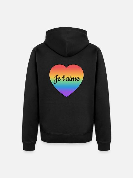 Je Taime Jeg elsker deg French Rainbow Heart - Premium økologisk unisex-hettejakke - svart