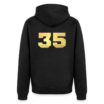 Numéro 35 paillettes doré - 35e anniversaire - Veste à capuche bio Premium Unisexe - noir - Dos - Nico (187cm)