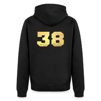 Numéro 38 paillettes doré - 38e anniversaire - Veste à capuche bio Premium Unisexe - noir - Dos - Nico (187cm)
