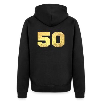 Numéro 50 paillettes doré - 50e anniversaire - Veste à capuche bio Premium Unisexe - noir - Dos - Nico (187cm)