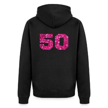 Numéro 50 paillettes rose - 50e anniversaire - Veste à capuche bio Premium Unisexe - noir - Dos - Nico (187cm)
