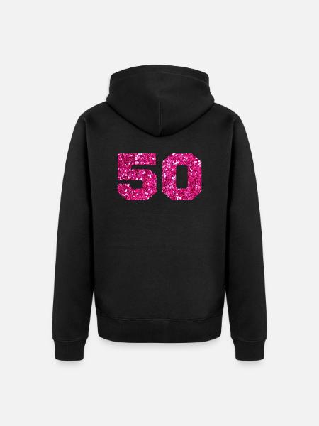 Number 50 Pink Glitter - 50th Anniversary - Unisex Premium Organic Zip Hoodie - black