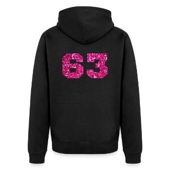 Numéro 63 paillettes rose - 63e anniversaire - Veste à capuche bio Premium Unisexe - noir - Dos - Nico (187cm)