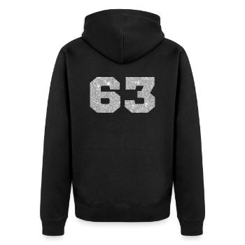 Numéro 63 paillettes argenté - 63e anniversaire - Veste à capuche bio Premium Unisexe - noir - Dos - Nico (187cm)