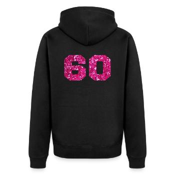 Numéro 60 paillettes rose - 60e anniversaire - Veste à capuche bio Premium Unisexe - noir - Dos - Nico (187cm)