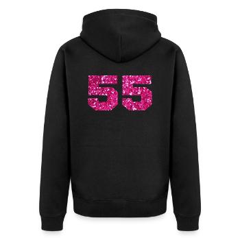 Nummer 55 Pink Glitter - 55-jähriges Jubiläum - Unisex Premium Bio Zip Hoodie - Schwarz - Hinten - Nico (187cm)