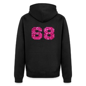 Nummer 68 Pink Glitter - 68. Geburtstag - Unisex Premium Bio Zip Hoodie - Schwarz - Hinten - Nico (187cm)