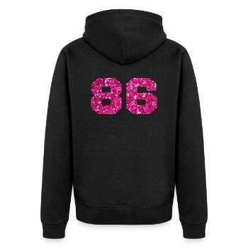 Number 86 Pink Glitter - 86th Birthday - Unisex Premium Organic Zip Hoodie - black - Back - Nico (187cm)