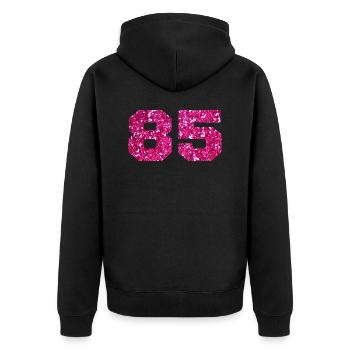 Numéro 85 paillettes rose - 85e anniversaire - Veste à capuche bio Premium Unisexe - noir - Dos - Nico (187cm)