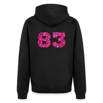 Number 83 Pink Glitter - 83rd Birthday - Unisex Premium Organic Zip Hoodie - black - Back - Nico (187cm)