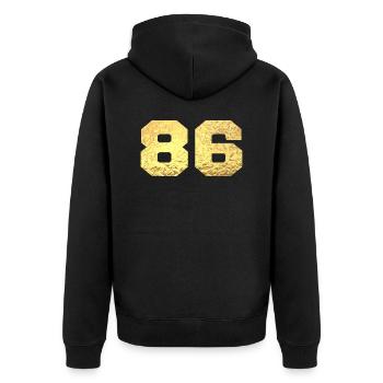 Number 86 Gold Glitter - 86th Anniversary - Unisex Premium Organic Zip Hoodie - black - Back - Nico (187cm)