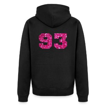 Numéro 93 paillettes rose - 93e anniversaire - Veste à capuche bio Premium Unisexe - noir - Dos - Nico (187cm)