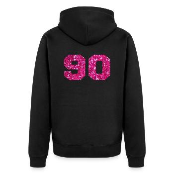 Nummer 90 Pink Glitter - 90. Geburtstag - Unisex Premium Bio Zip Hoodie - Schwarz - Hinten - Nico (187cm)