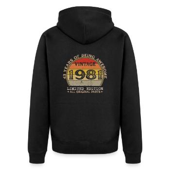 Jahrgang 1981 - Jahrgang 1981 Retro Geburtstag - Unisex Premium Bio Zip Hoodie - Schwarz - Hinten - Nico (187cm)
