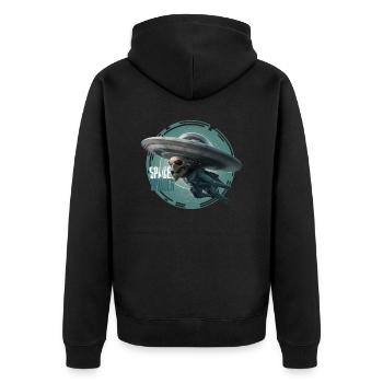 AUSSERIRDISCHES UFO, SPACE INVANDER - Unisex Premium Bio Zip Hoodie - Schwarz - Hinten - Nico (187cm)