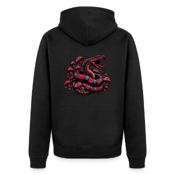 Psychedelische Schlange mit Pilzen - Unisex Premium Bio Zip Hoodie - Schwarz - Hinten - Nico (187cm)