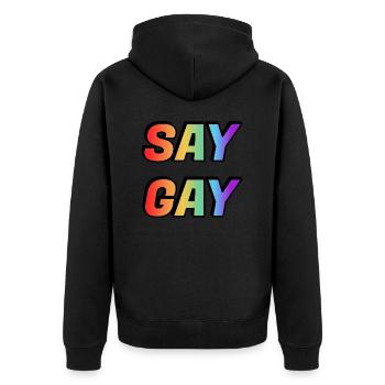 SAG GAY LGBT Pride - Unisex Premium Bio Zip Hoodie - Schwarz - Hinten - Nico (187cm)