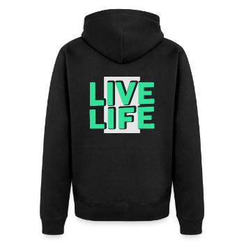 Live Life - Unisex Premium Organic Zip Hoodie - black - Back - Nico (187cm)