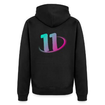Nummer 11 mehrfarbig - Unisex Premium Bio Zip Hoodie - Schwarz - Hinten - Nico (187cm)