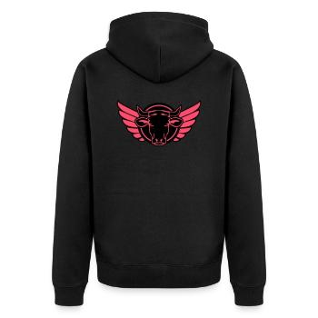 kuh bull wappen - Unisex Premium Bio Zip Hoodie - Schwarz - Hinten - Nico (187cm)