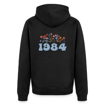 1984 Blumenmuster 1984 Blumen-thema Blumen 1984 - Unisex Premium Bio Zip Hoodie - Schwarz - Hinten - Nico (187cm)