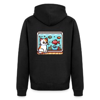 Cute Kitty looking at Fish in Aquarium - Unisex Premium Organic Zip Hoodie - black - Back - Nico (187cm)