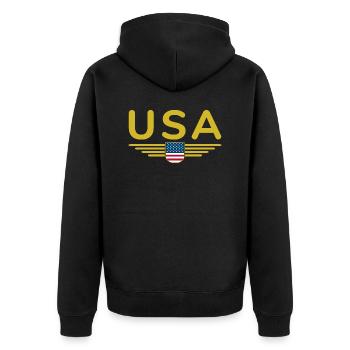 I Love USA, T-Shirt Design Style Élégance - Veste à capuche bio Premium Unisexe - noir - Dos - Nico (187cm)